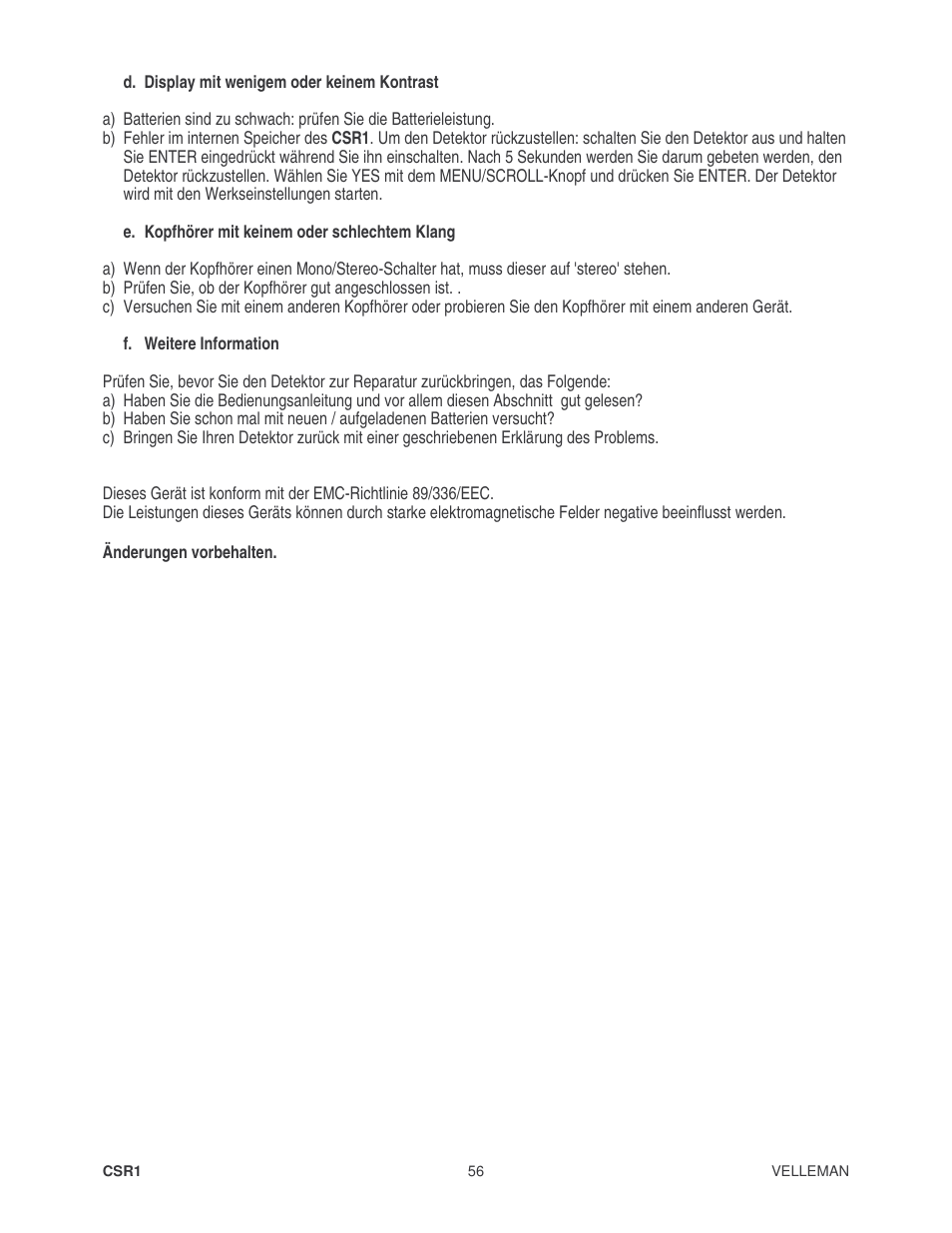 Velleman CSR1 User Manual | Page 56 / 56