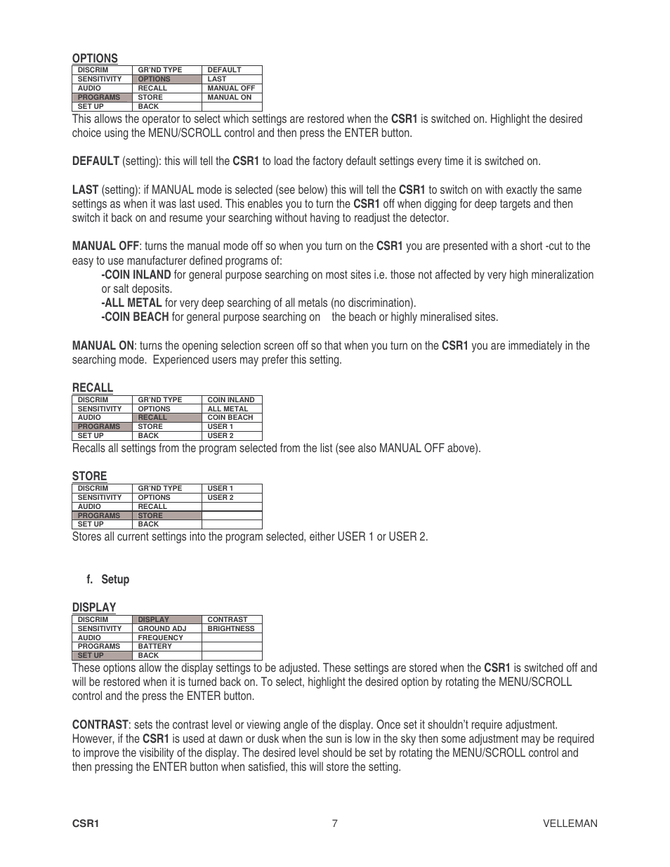 Options | Velleman CSR1 User Manual | Page 7 / 56