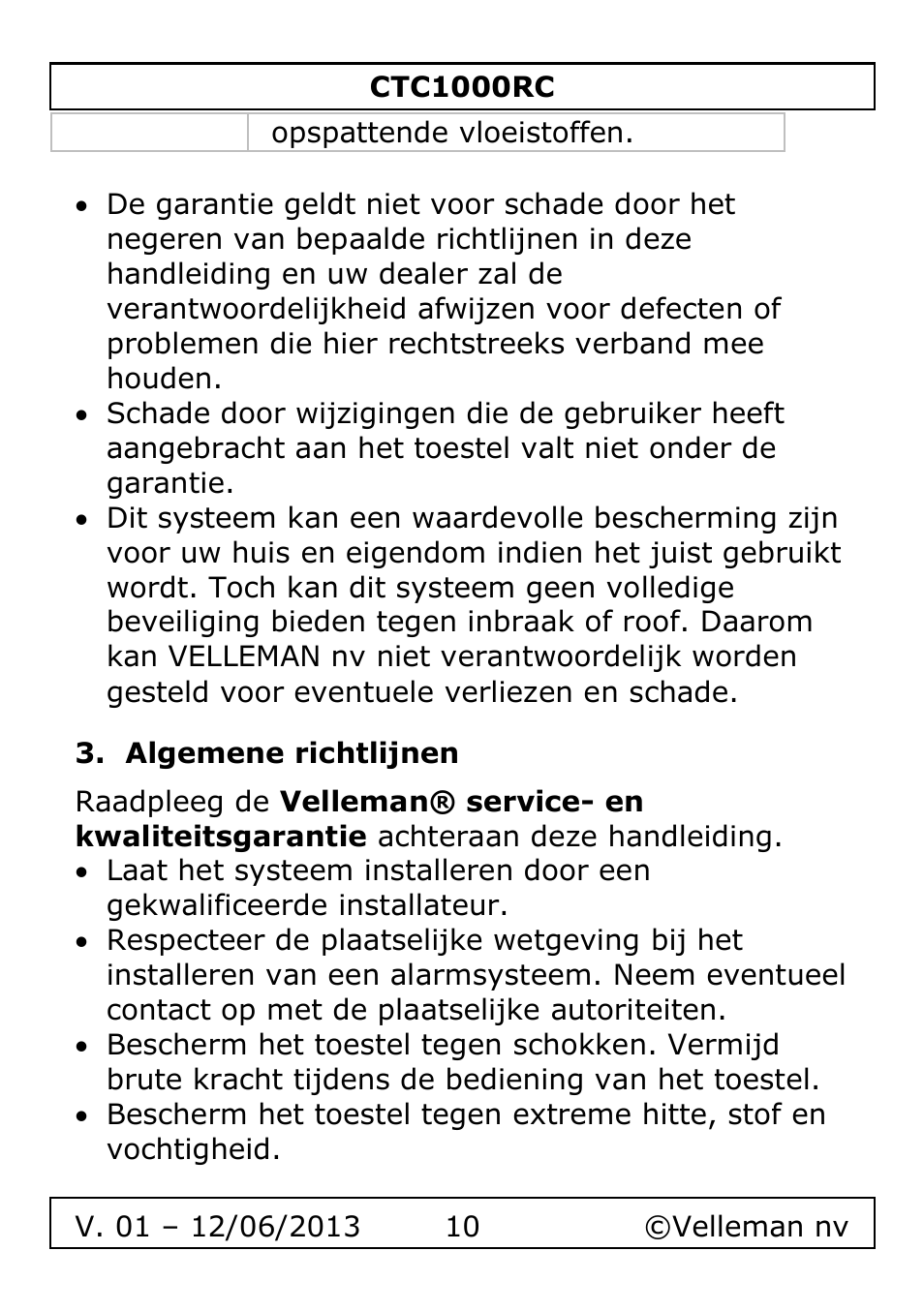Algemene richtlijnen | Velleman CTC1000RC User Manual | Page 10 / 51