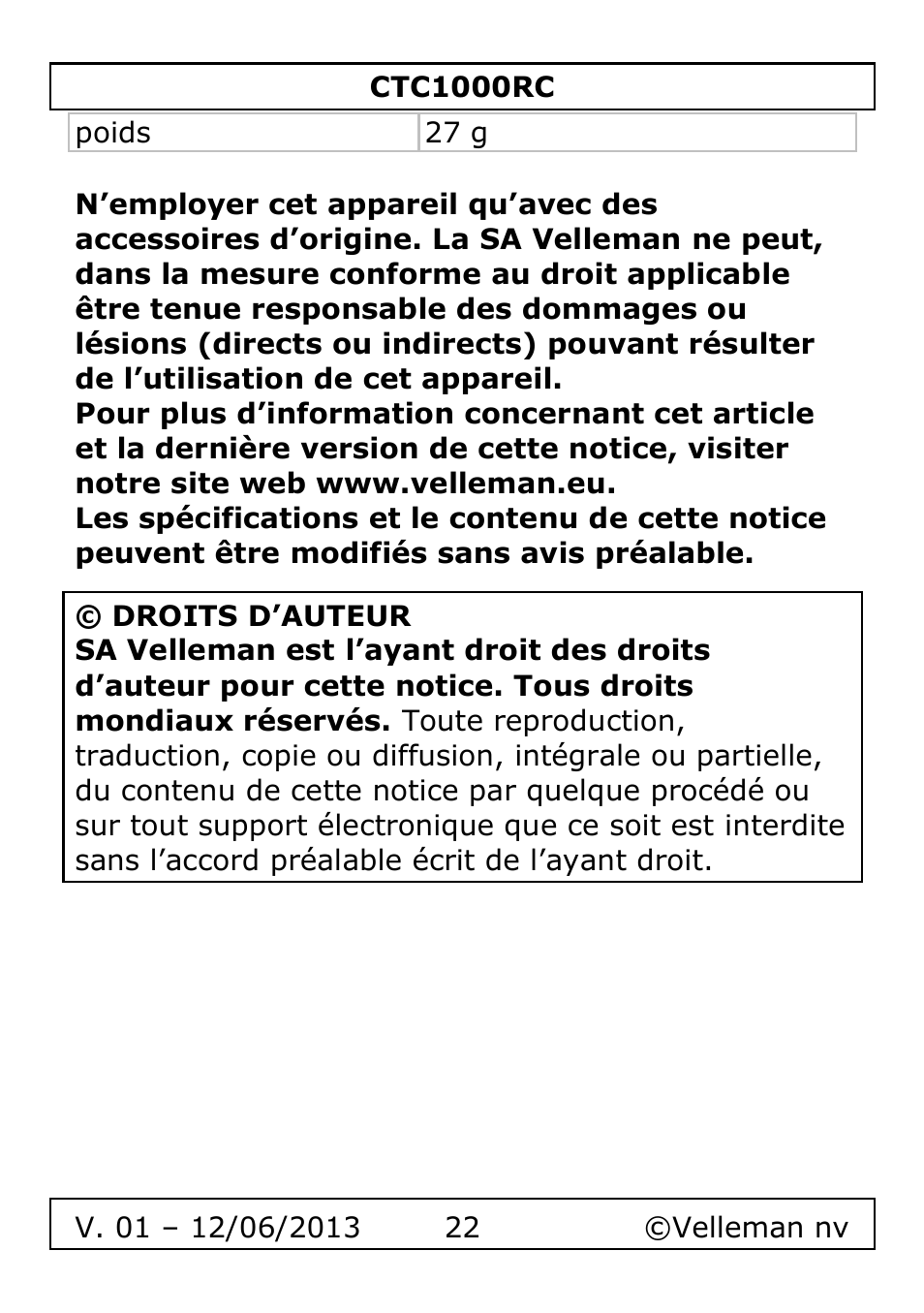 Velleman CTC1000RC User Manual | Page 22 / 51