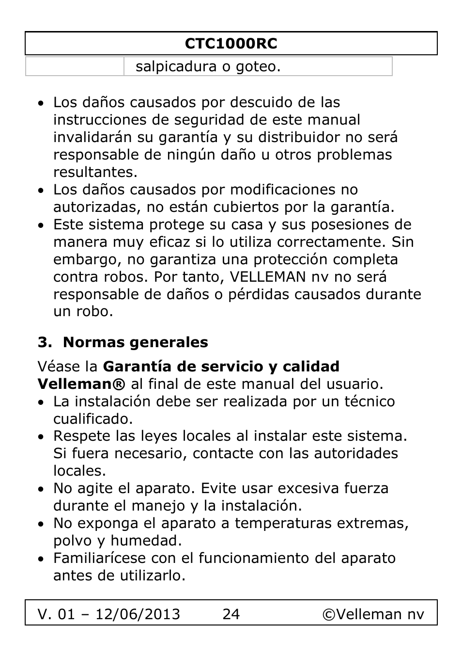 Normas generales | Velleman CTC1000RC User Manual | Page 24 / 51