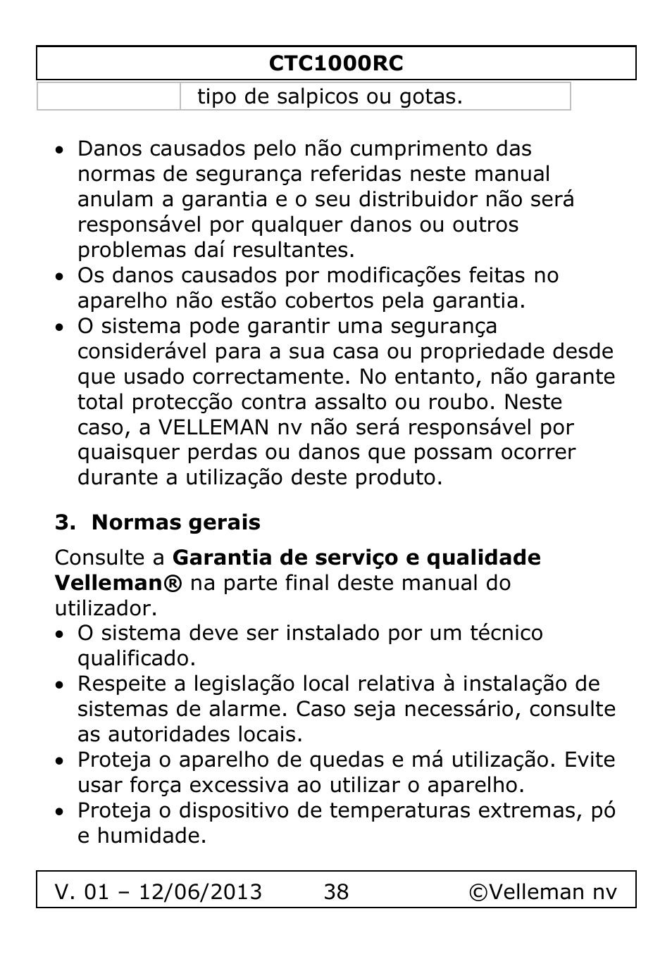 Normas gerais | Velleman CTC1000RC User Manual | Page 38 / 51