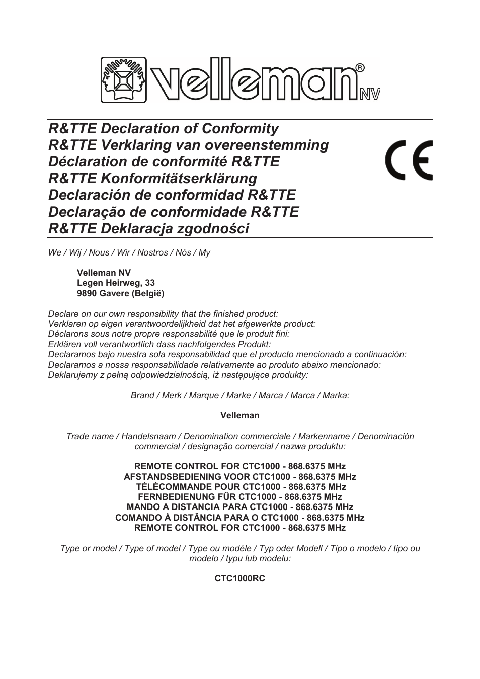 Velleman CTC1000RC User Manual | Page 50 / 51