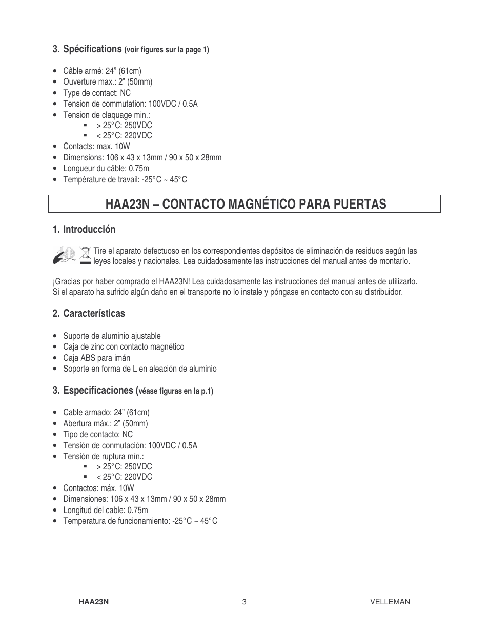 Haa23n – contacto magnético para puertas | Velleman HAA23N User Manual | Page 3 / 4