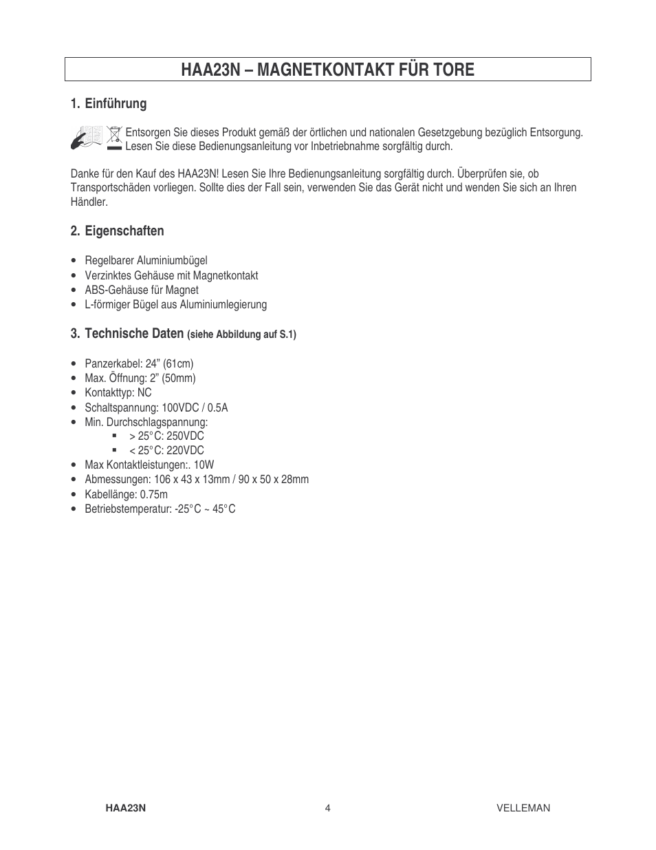 Haa23n – magnetkontakt für tore | Velleman HAA23N User Manual | Page 4 / 4