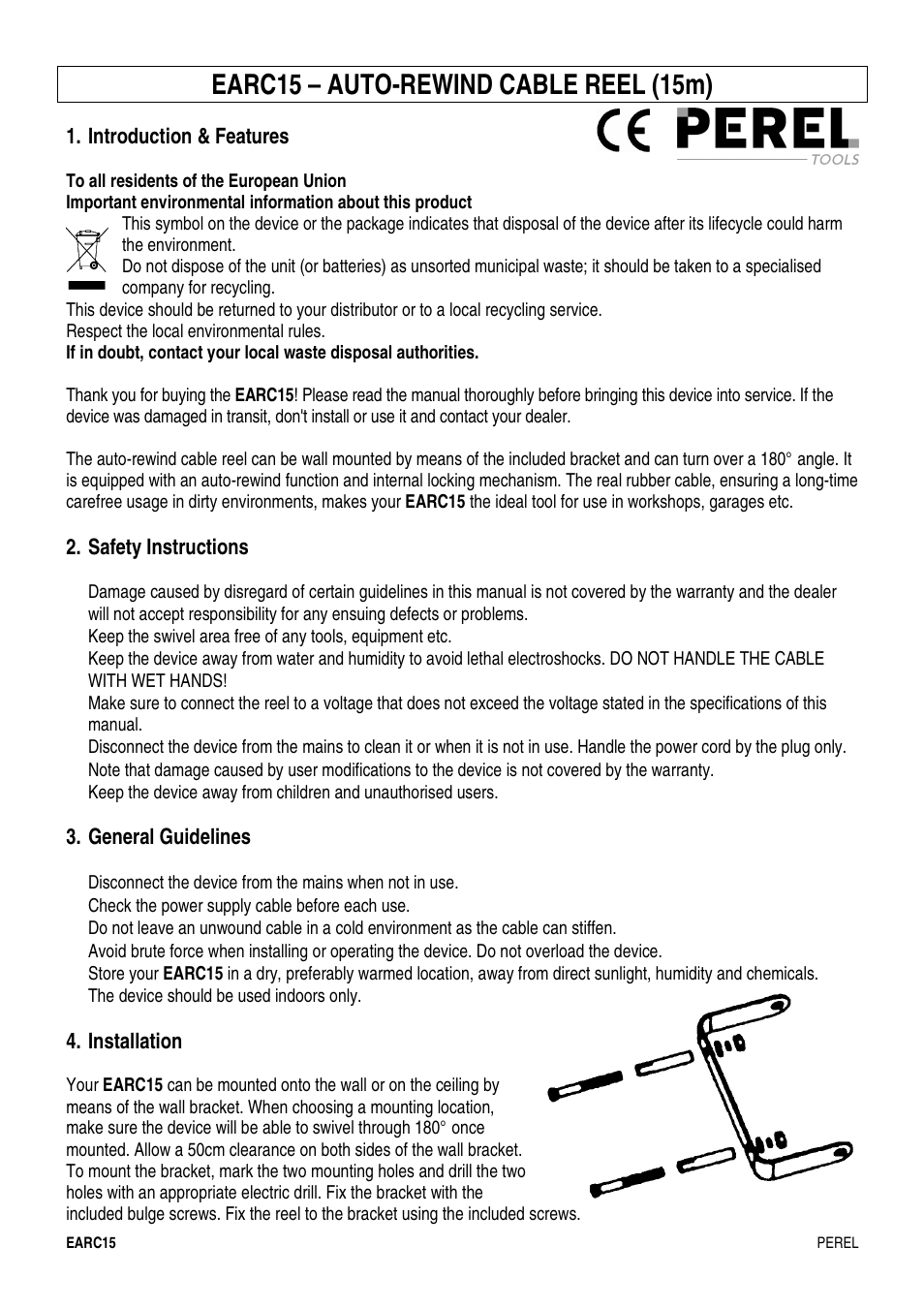 Earc15 – auto-rewind cable reel (15m) | Velleman EARC15 User Manual | Page 3 / 11