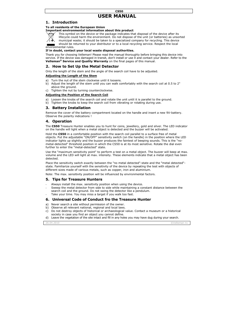 User ma, Anual | Velleman CS50 User Manual | Page 2 / 12