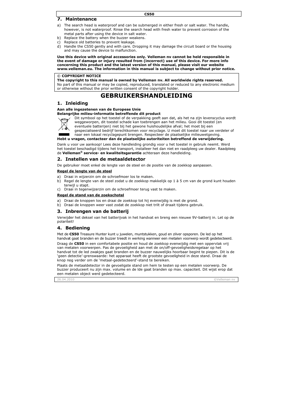 Gebru, Uikersha, Andleid | Ding | Velleman CS50 User Manual | Page 3 / 12