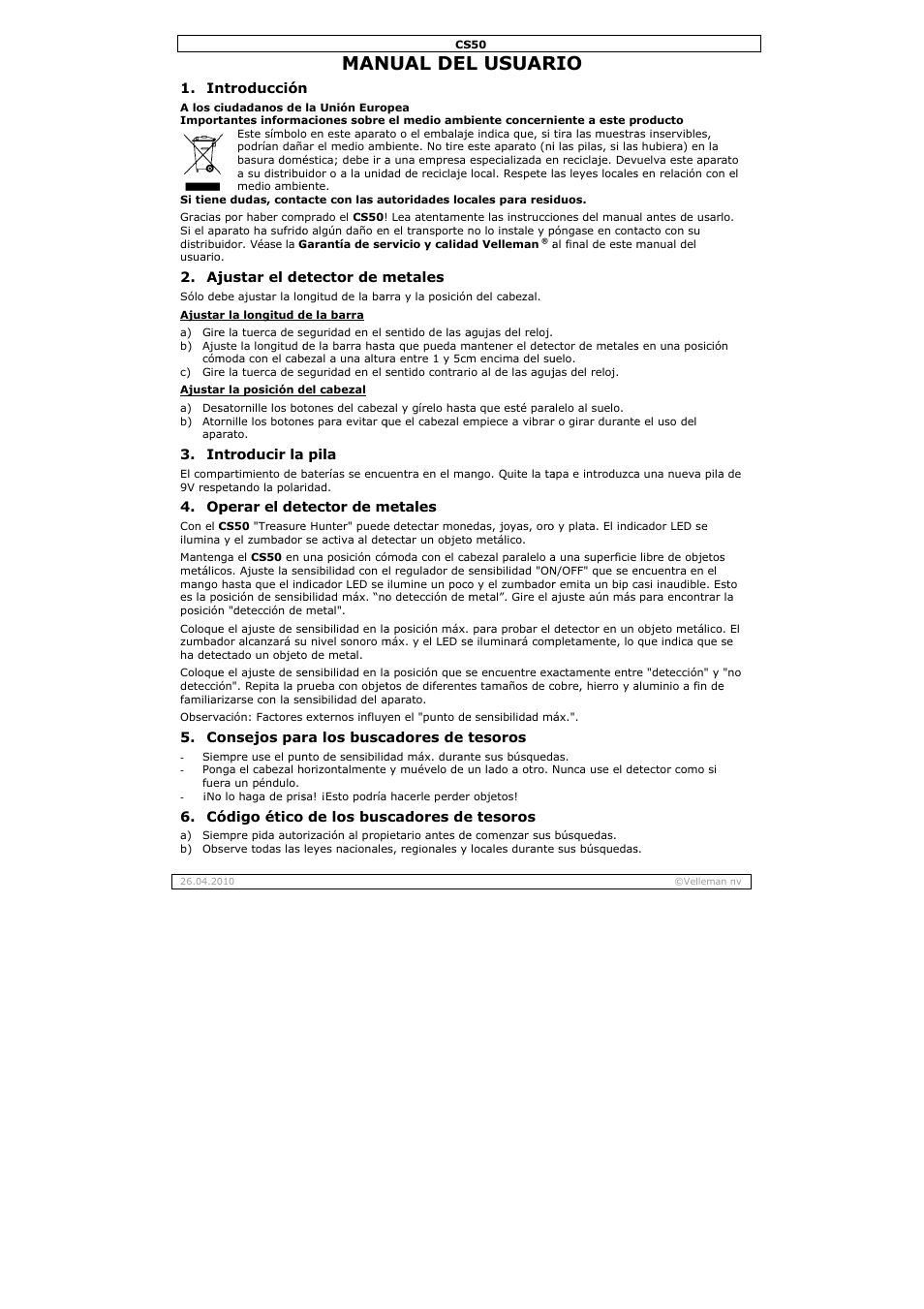 Nual del, L usuar | Velleman CS50 User Manual | Page 6 / 12