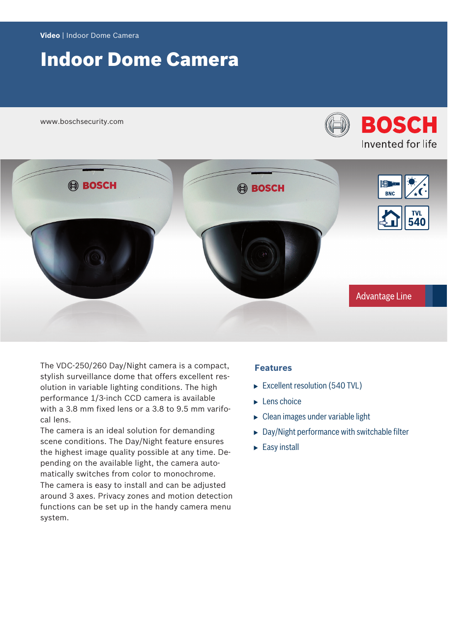 Velleman BOSCH01 Camera User Manual | 3 pages