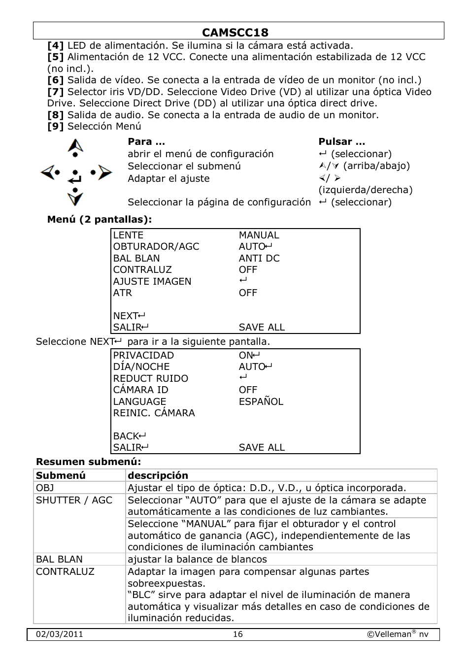 Velleman CAMSCC18 User Manual | Page 16 / 25