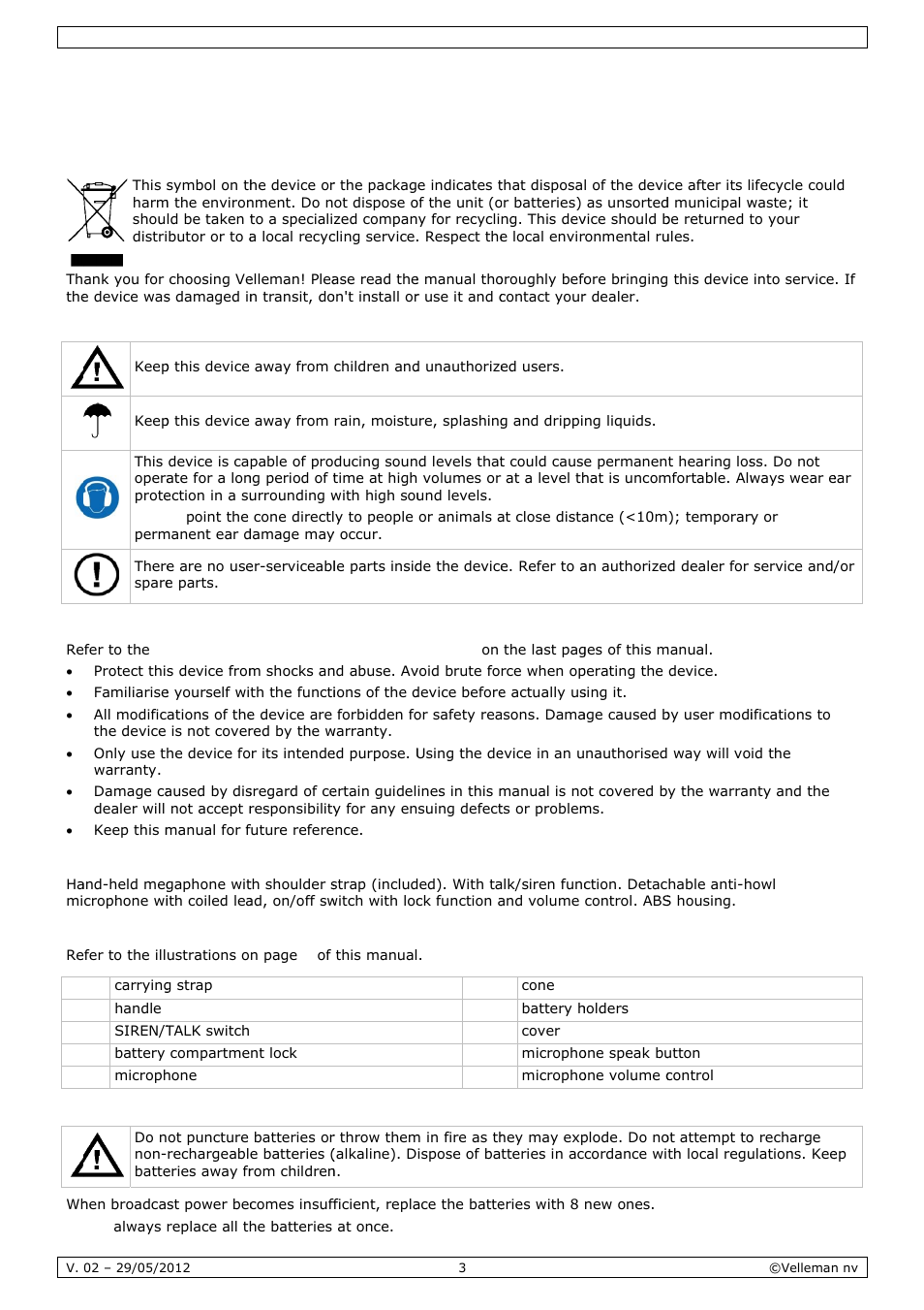 User manual, R man, Nual | Intro, Safet, Gene, Featu, Over, Batte, Oduction | Velleman MP45S User Manual | Page 3 / 15