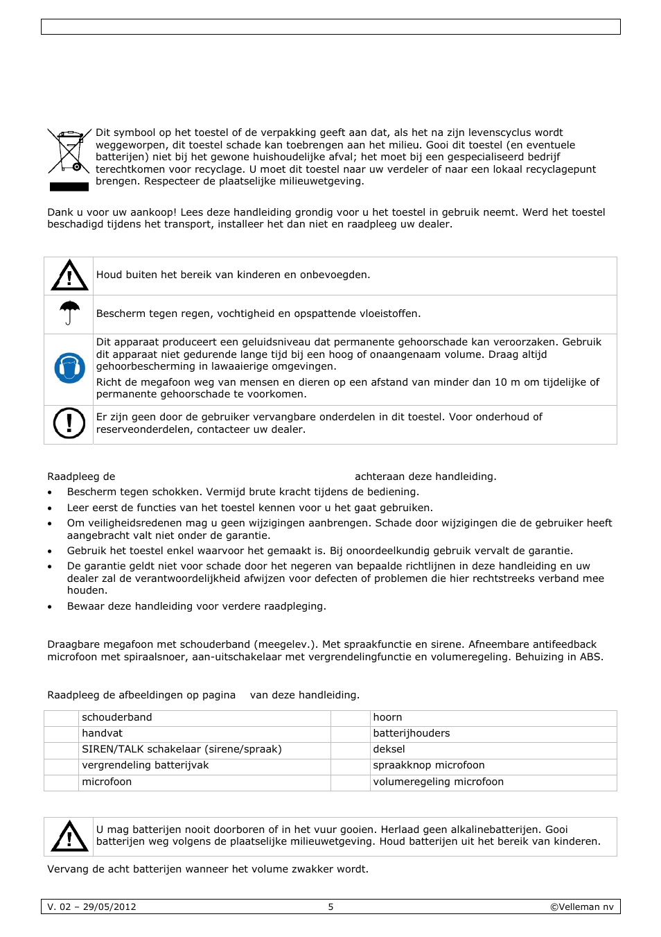 Gebruikershandleiding, Gebr, Ruiker | Rshan, Ndleid, Inlei, Veilig, Algem, Eigen, Omsc | Velleman MP45S User Manual | Page 5 / 15