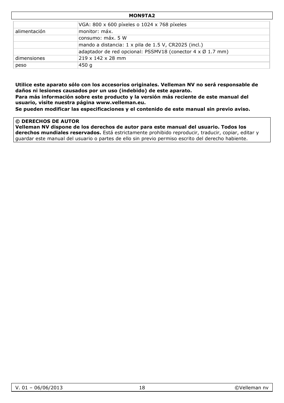 Velleman MON9TA2 User Manual | Page 18 / 32