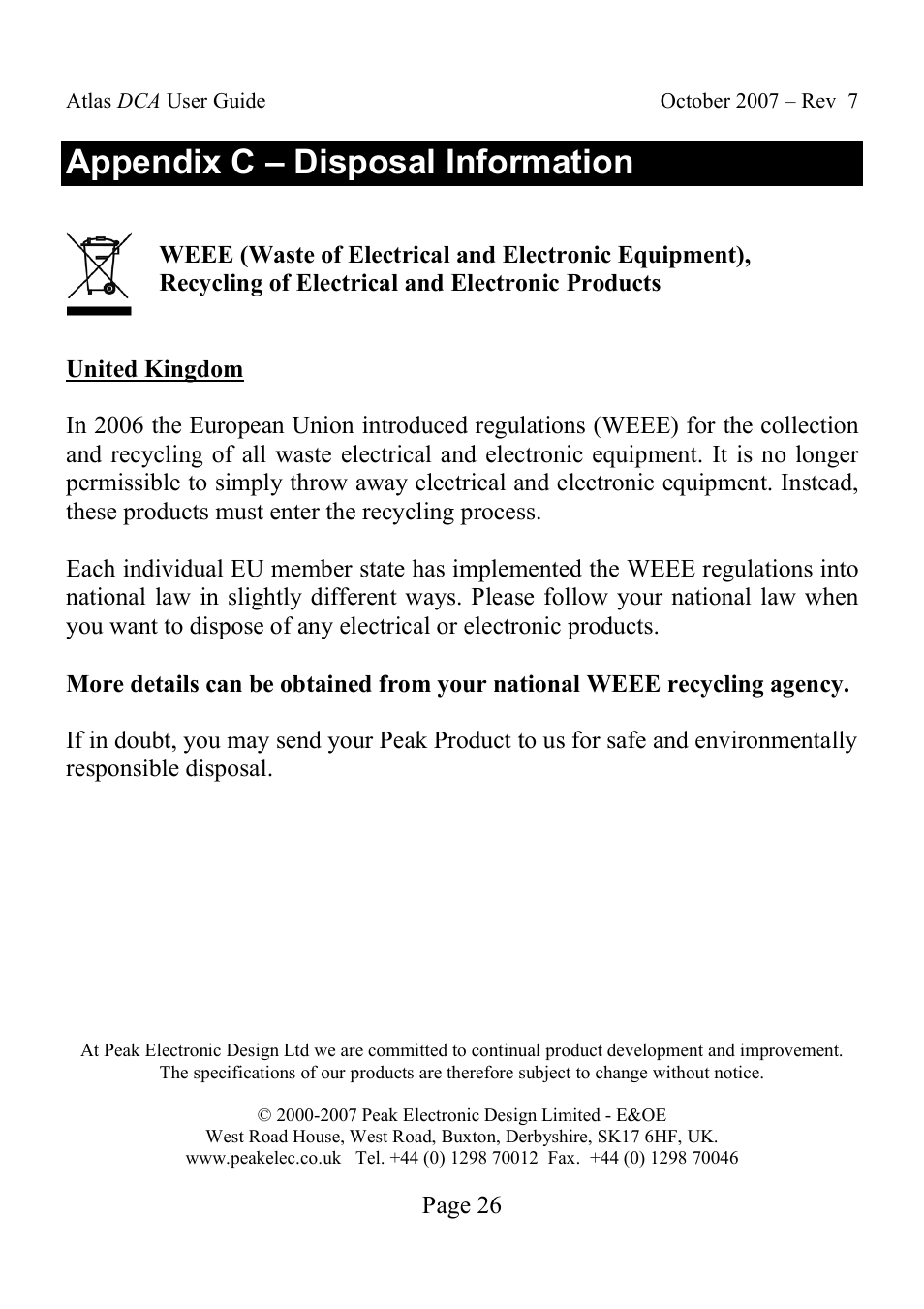 Appendix c – disposal information | Velleman DCA55 User Manual | Page 26 / 26