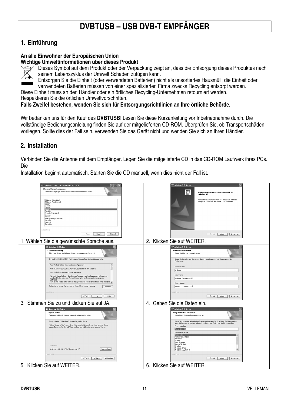 Dvbtusb – usb dvb-t empfänger | Velleman DVBTUSB User Manual | Page 11 / 12