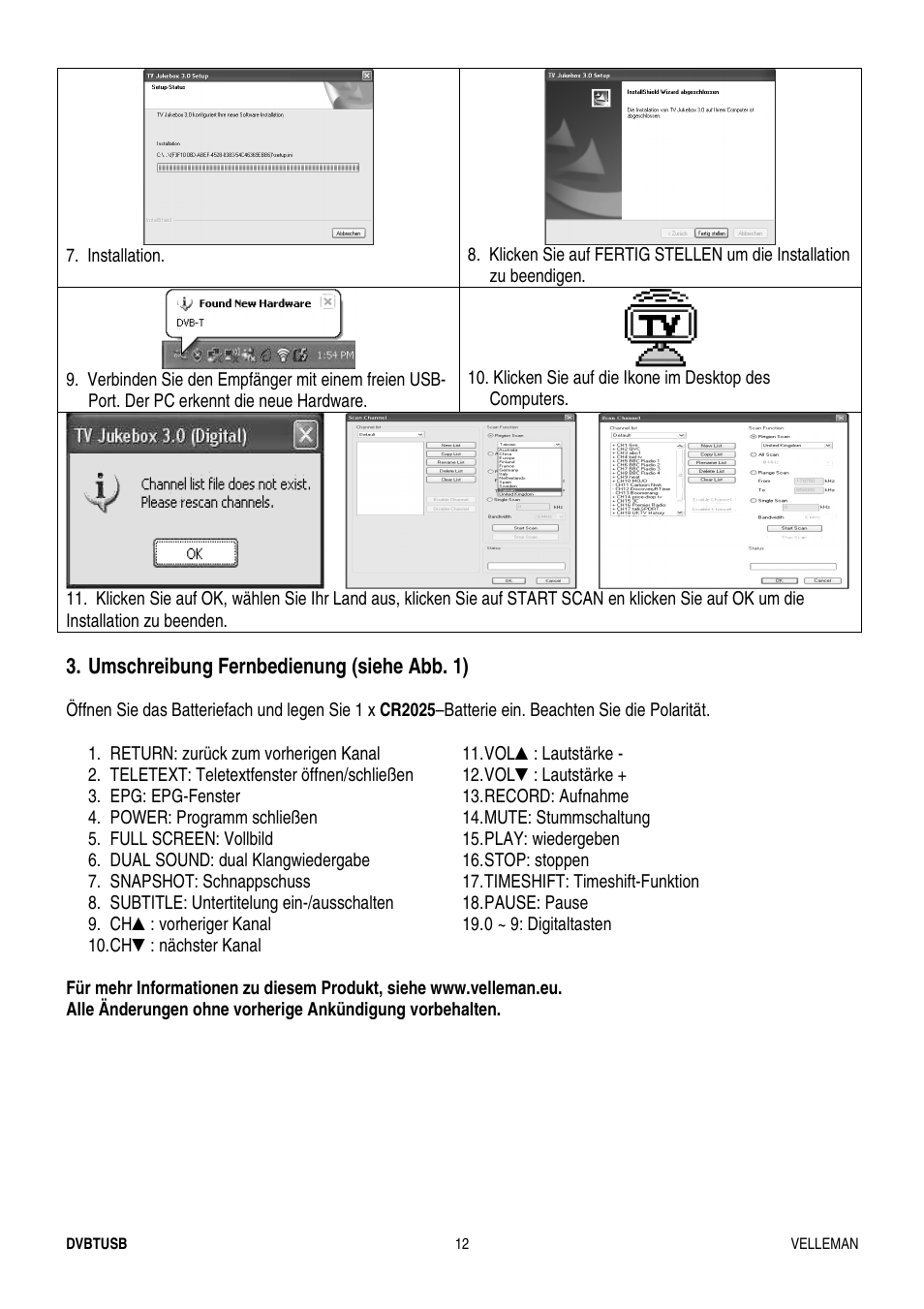 Velleman DVBTUSB User Manual | Page 12 / 12