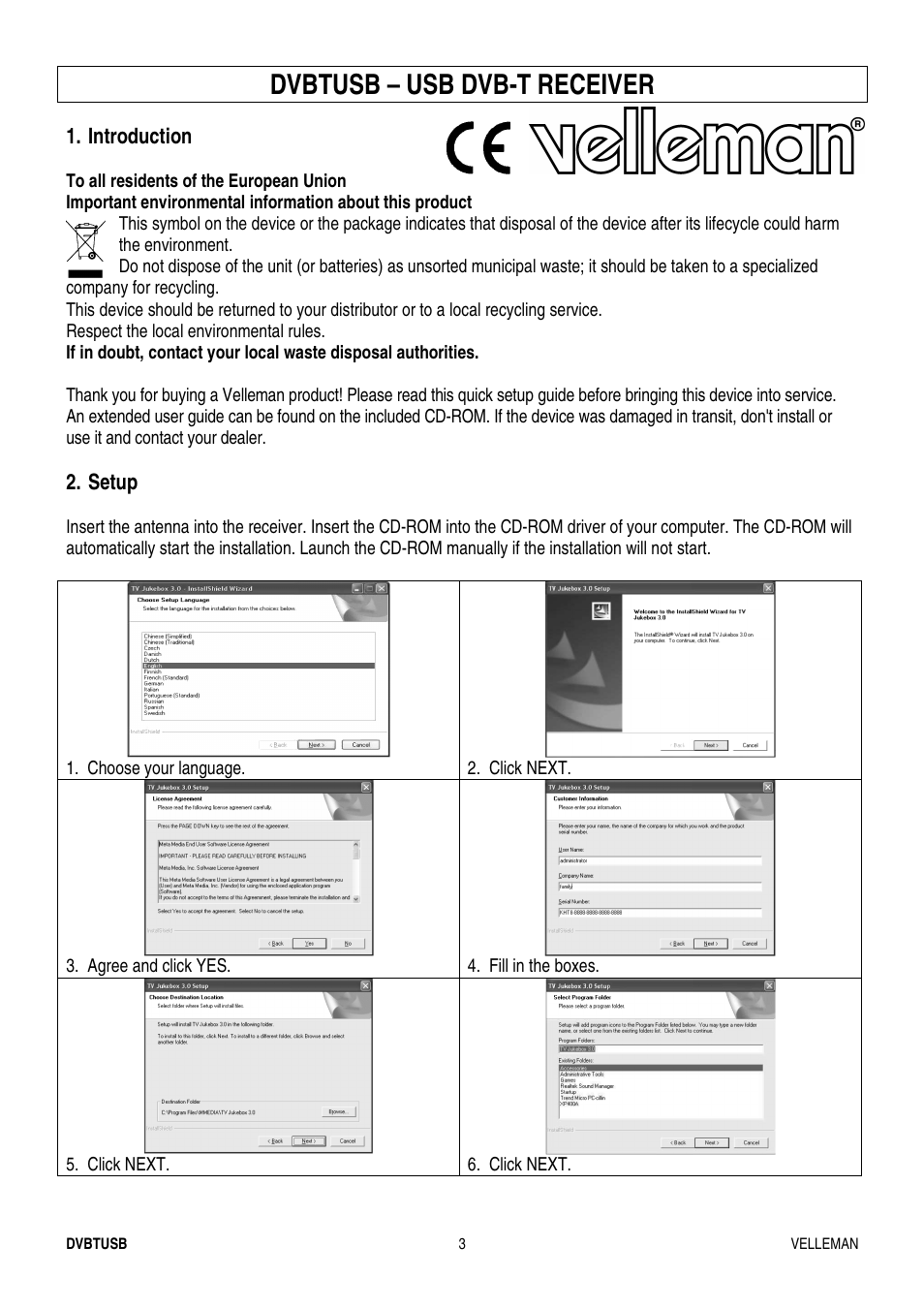 Dvbtusb – usb dvb-t receiver | Velleman DVBTUSB User Manual | Page 3 / 12