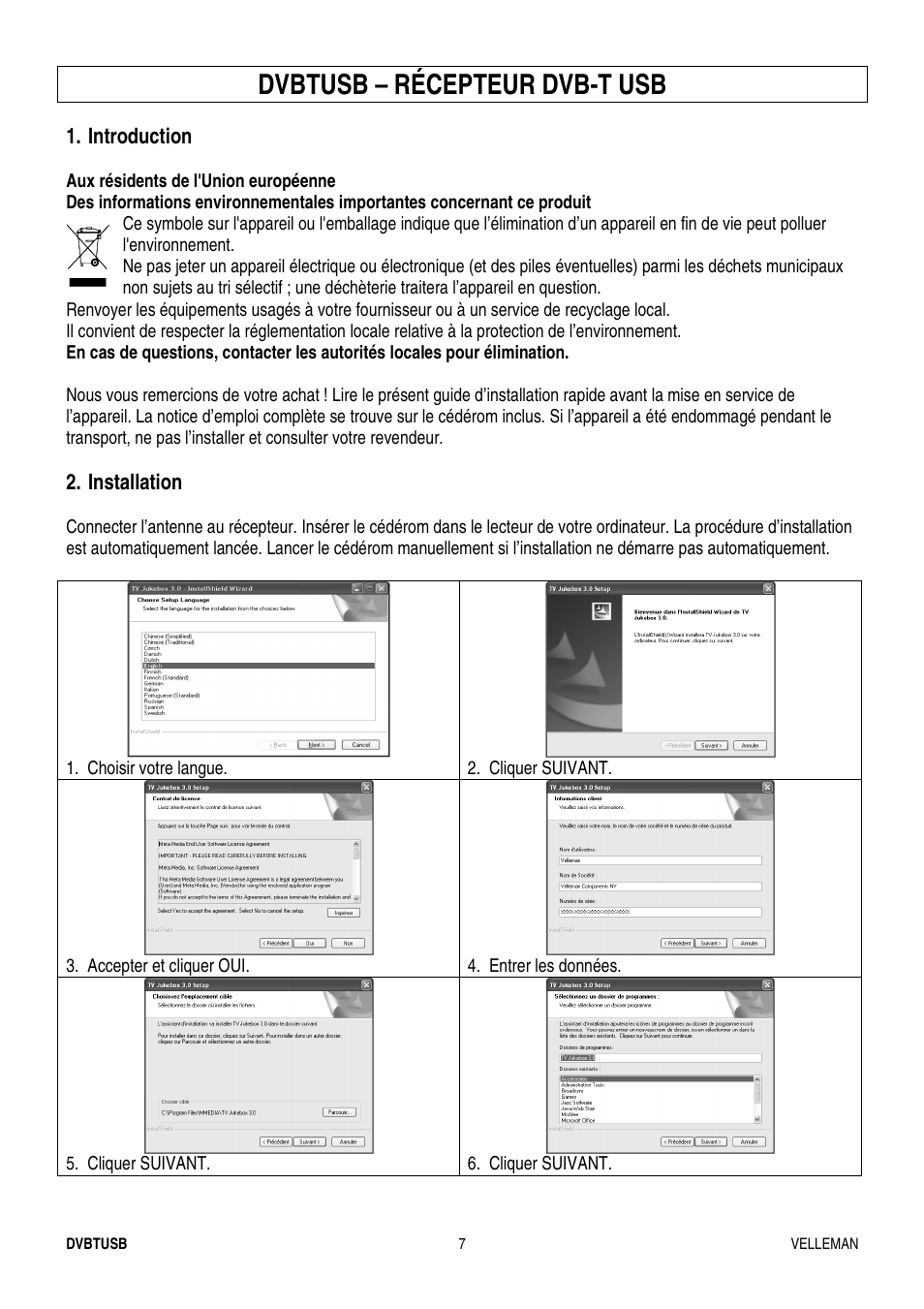 Dvbtusb – récepteur dvb-t usb | Velleman DVBTUSB User Manual | Page 7 / 12