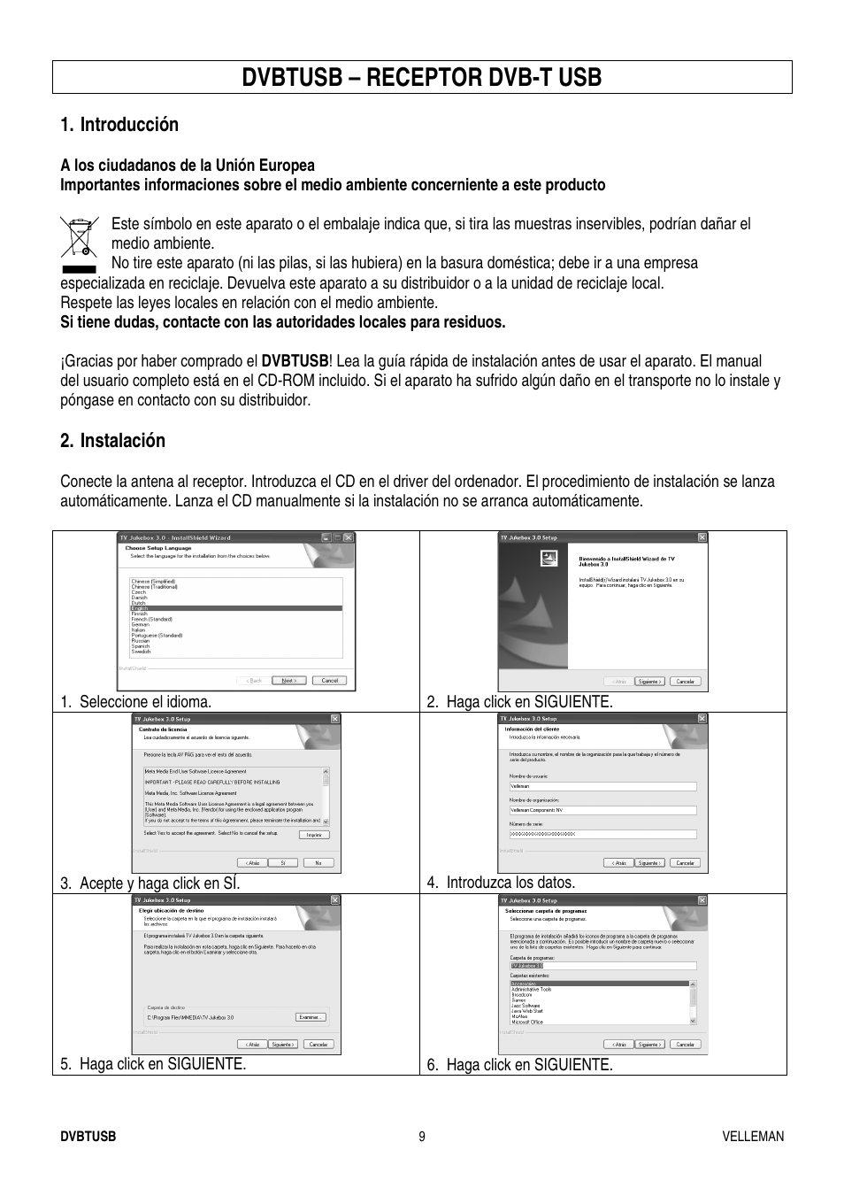 Dvbtusb – receptor dvb-t usb | Velleman DVBTUSB User Manual | Page 9 / 12