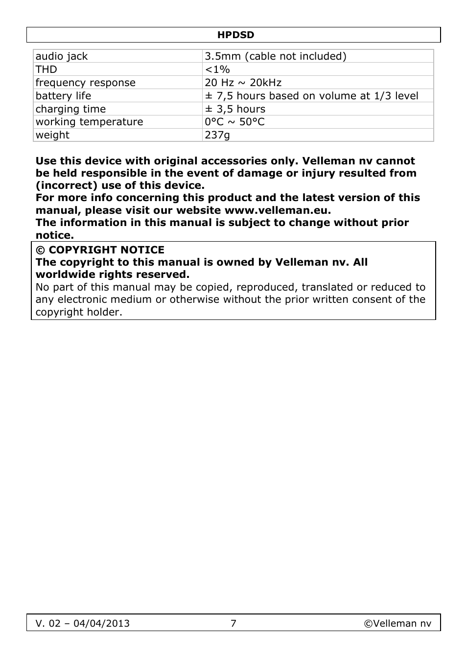 Velleman HPDSD User Manual | Page 7 / 31