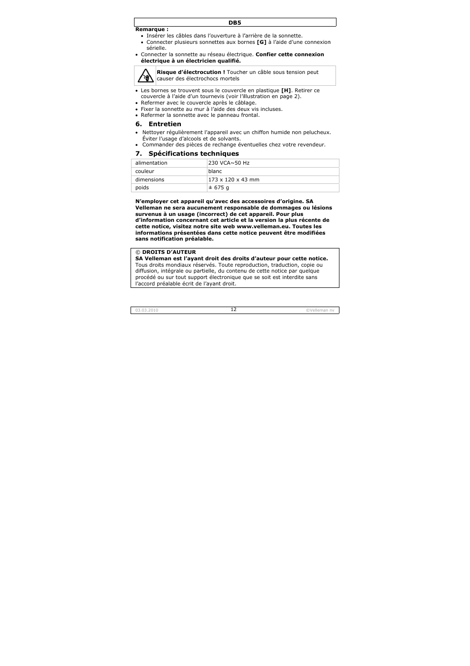 Velleman DB5 User Manual | Page 12 / 22