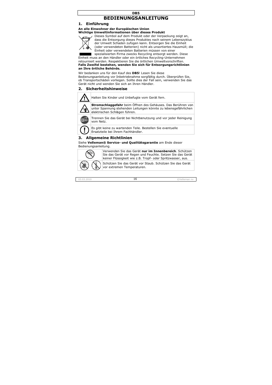 Bedie, Enungsa, Nleitung | Velleman DB5 User Manual | Page 16 / 22