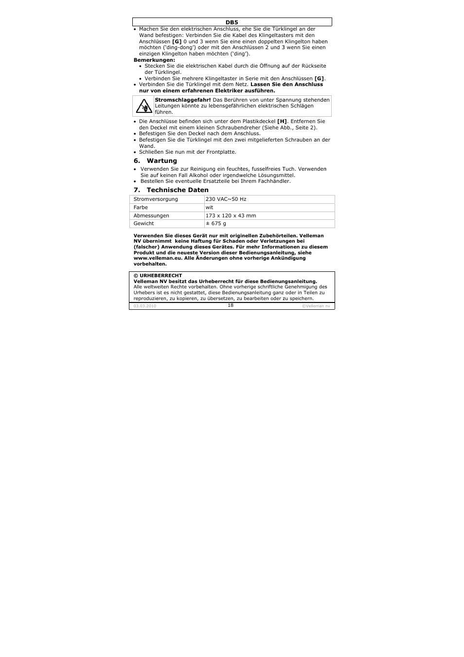 Velleman DB5 User Manual | Page 18 / 22