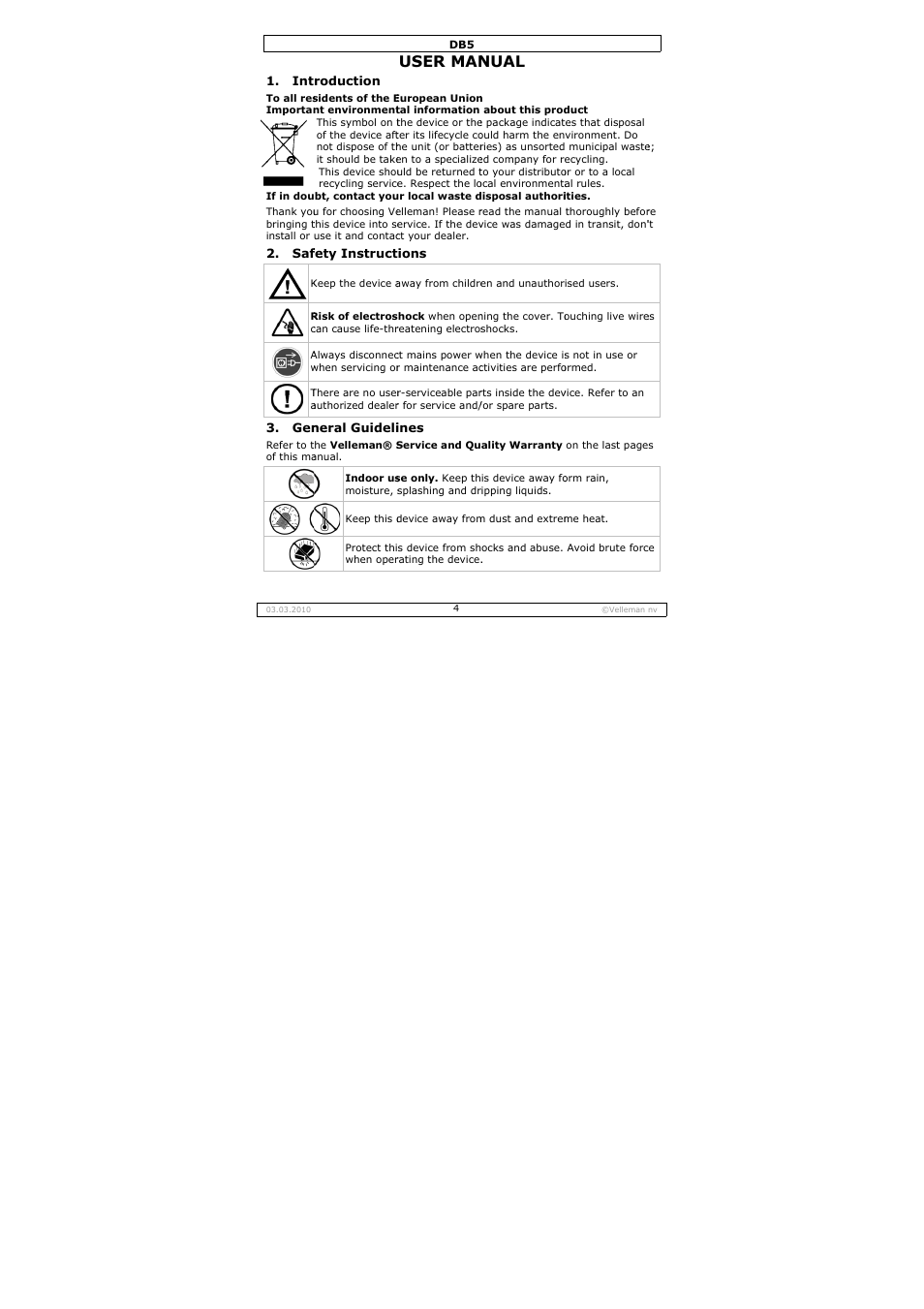 User man, Nual | Velleman DB5 User Manual | Page 4 / 22