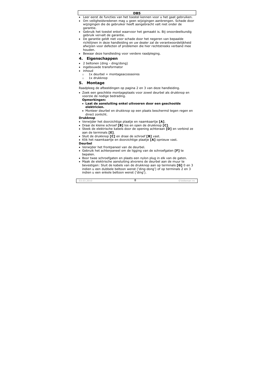 Velleman DB5 User Manual | Page 8 / 22