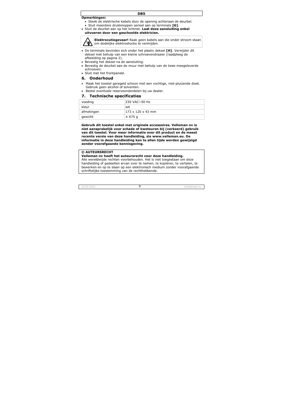 Velleman DB5 User Manual | Page 9 / 22