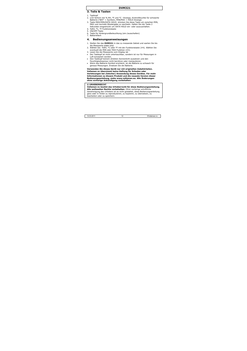 Velleman DVM321 User Manual | Page 12 / 23