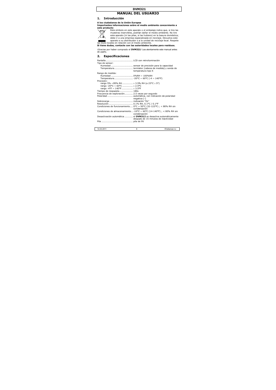 Manual del, L usuario | Velleman DVM321 User Manual | Page 9 / 23