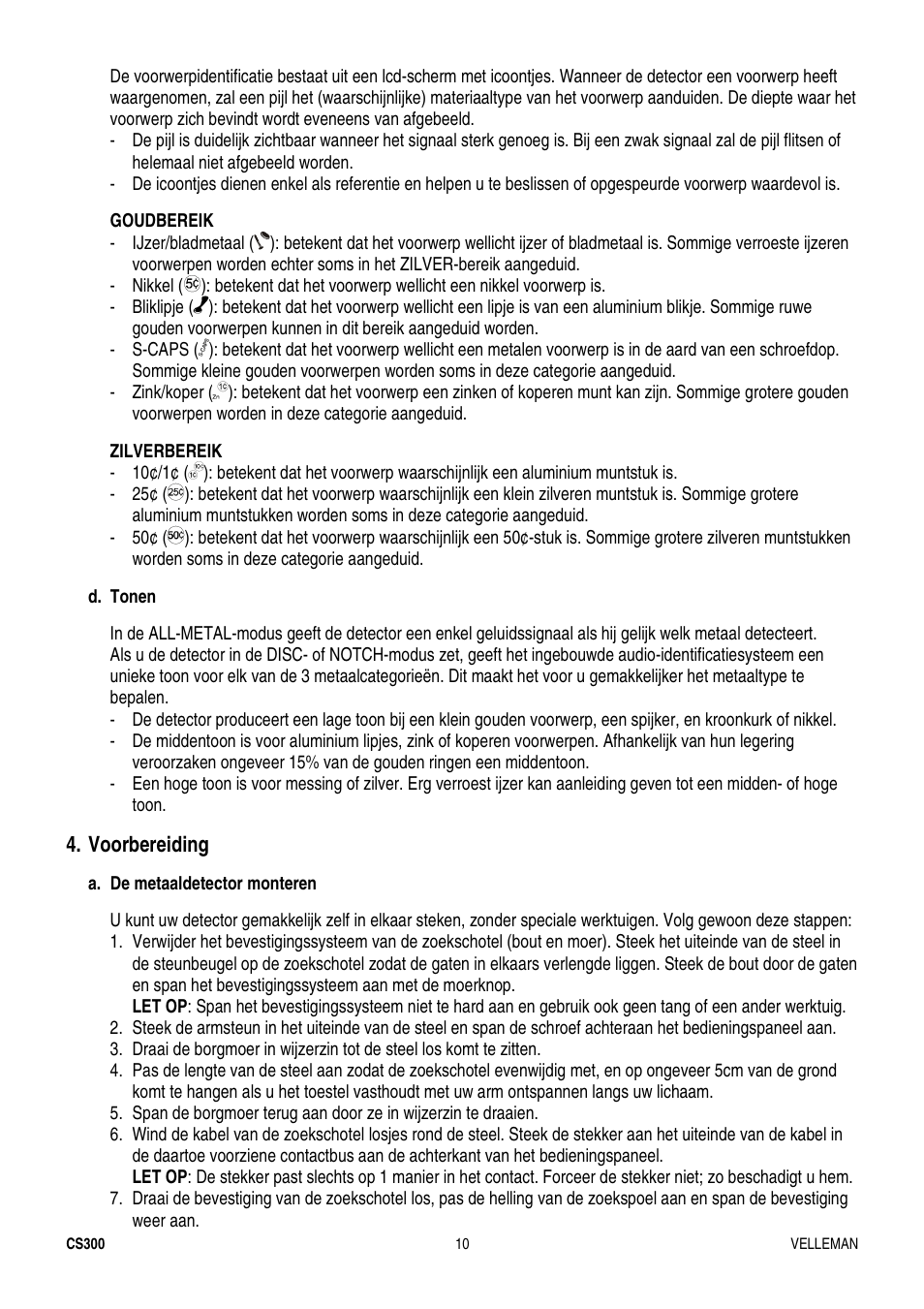 Voorbereiding | Velleman CS300 User Manual | Page 10 / 40