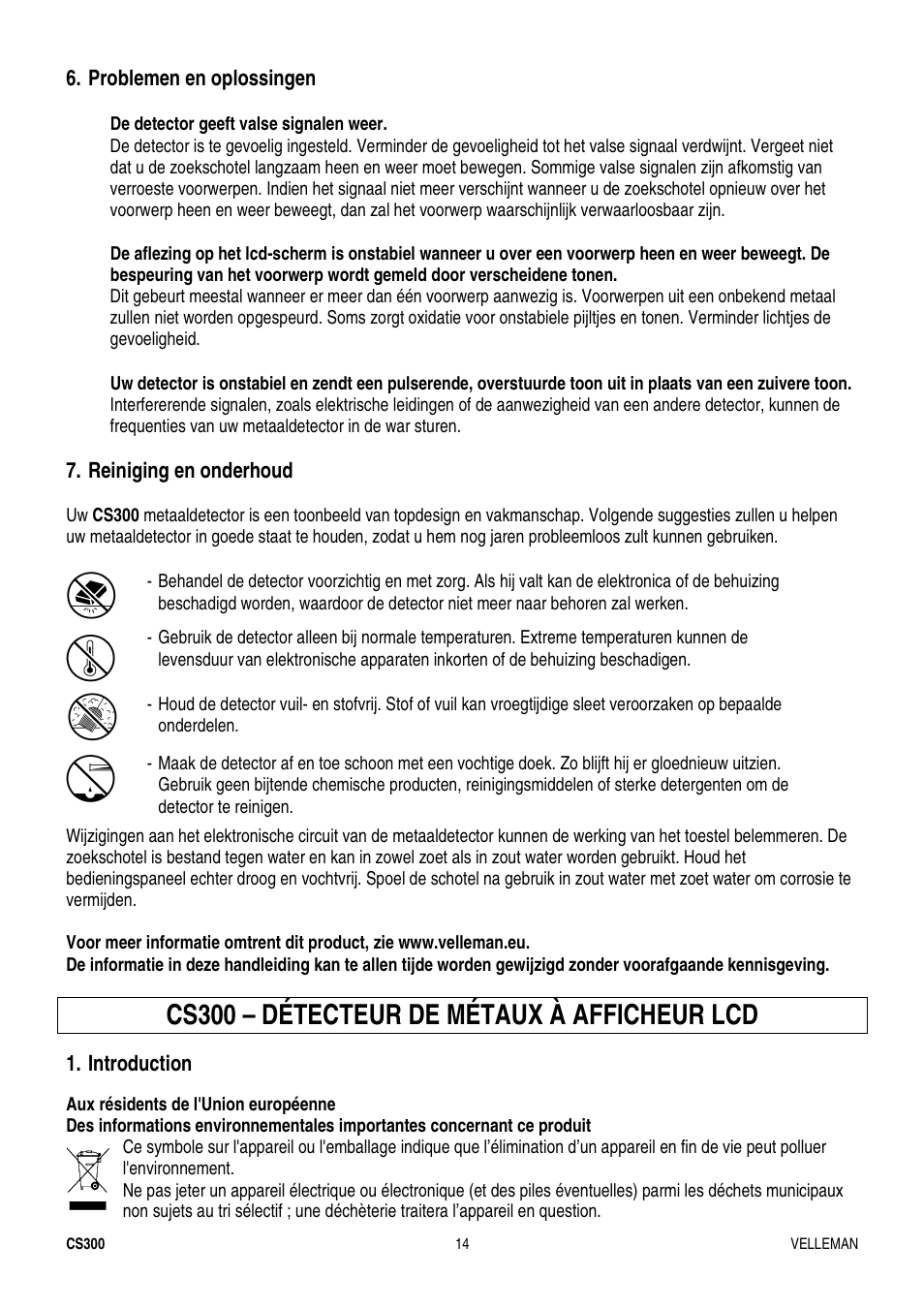 Cs300 – détecteur de métaux à afficheur lcd | Velleman CS300 User Manual | Page 14 / 40