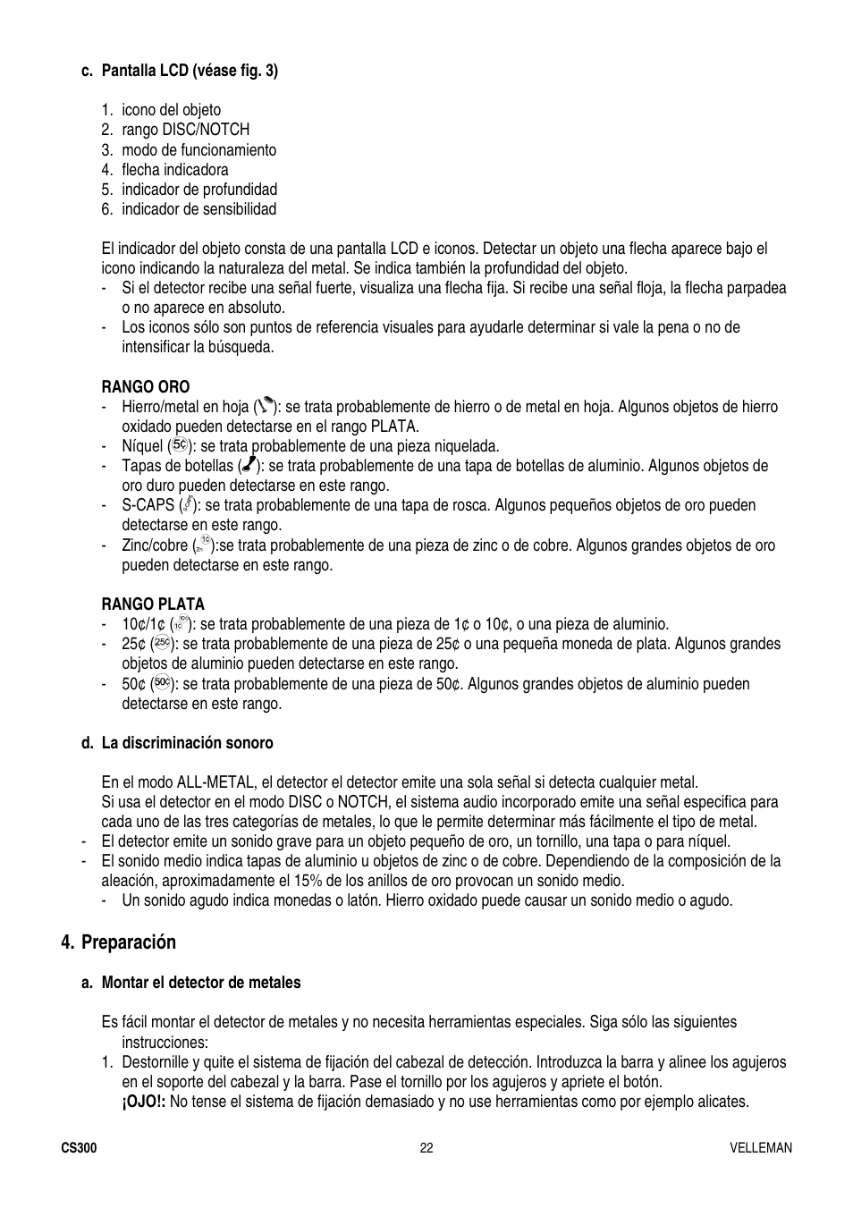 Velleman CS300 User Manual | Page 22 / 40