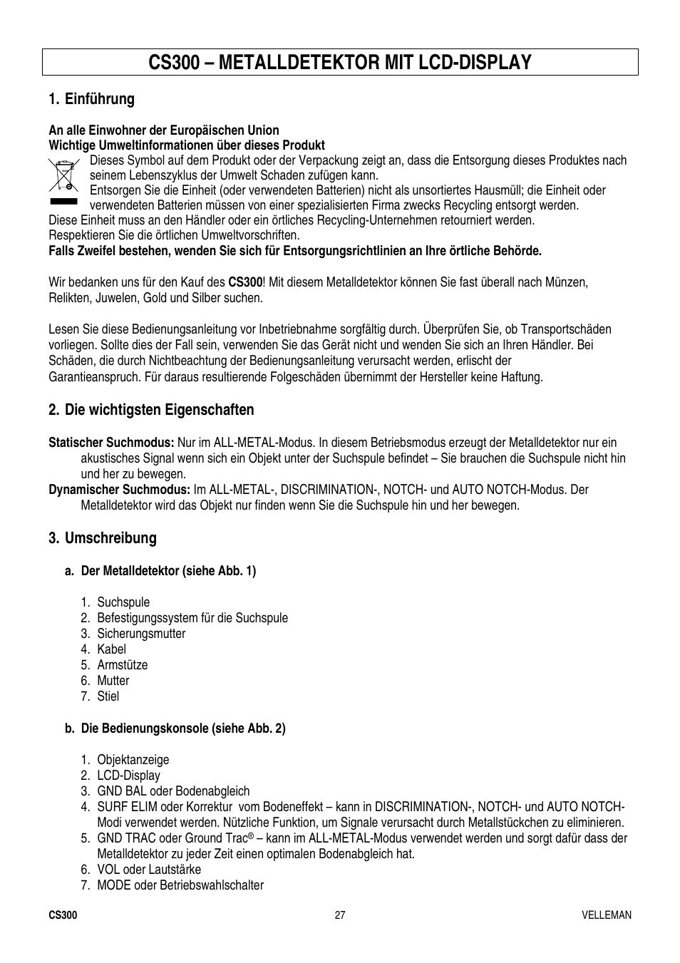 Cs300 – metalldetektor mit lcd-display | Velleman CS300 User Manual | Page 27 / 40