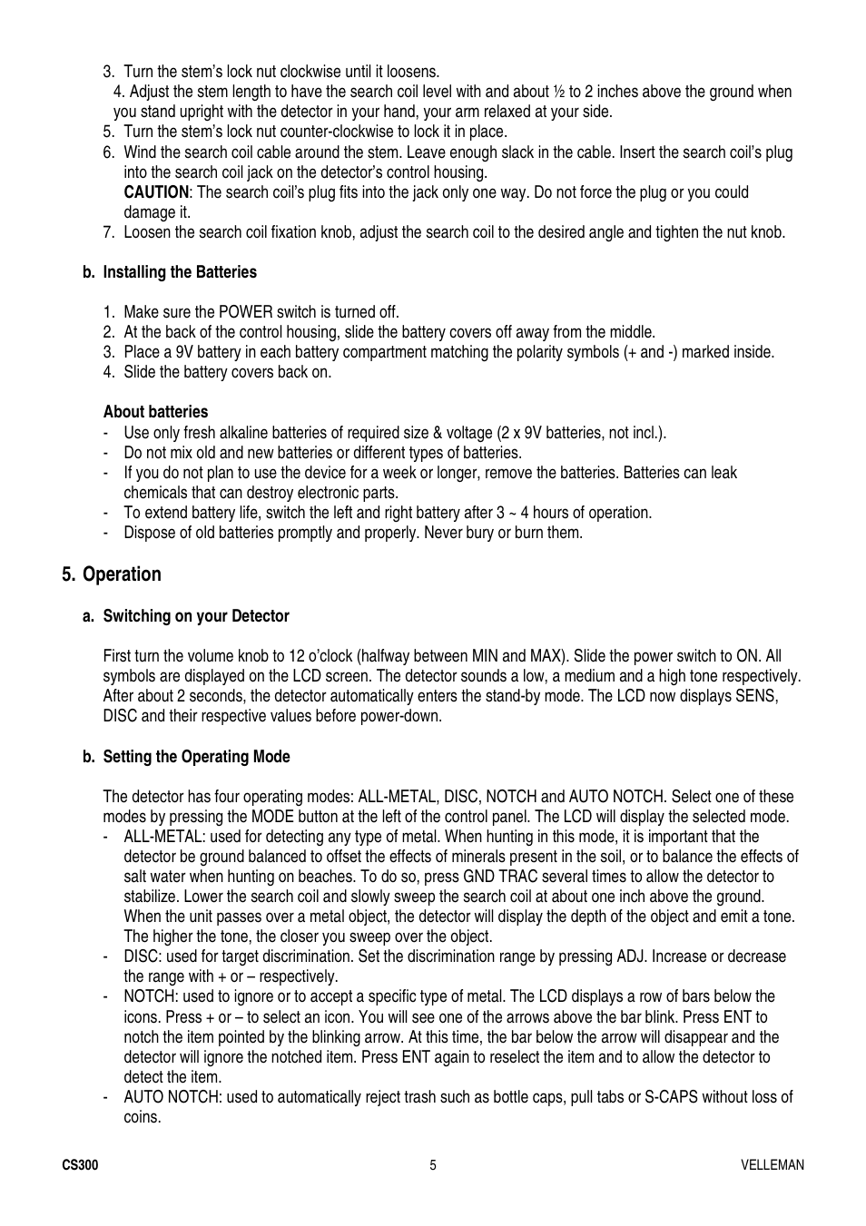 Velleman CS300 User Manual | Page 5 / 40