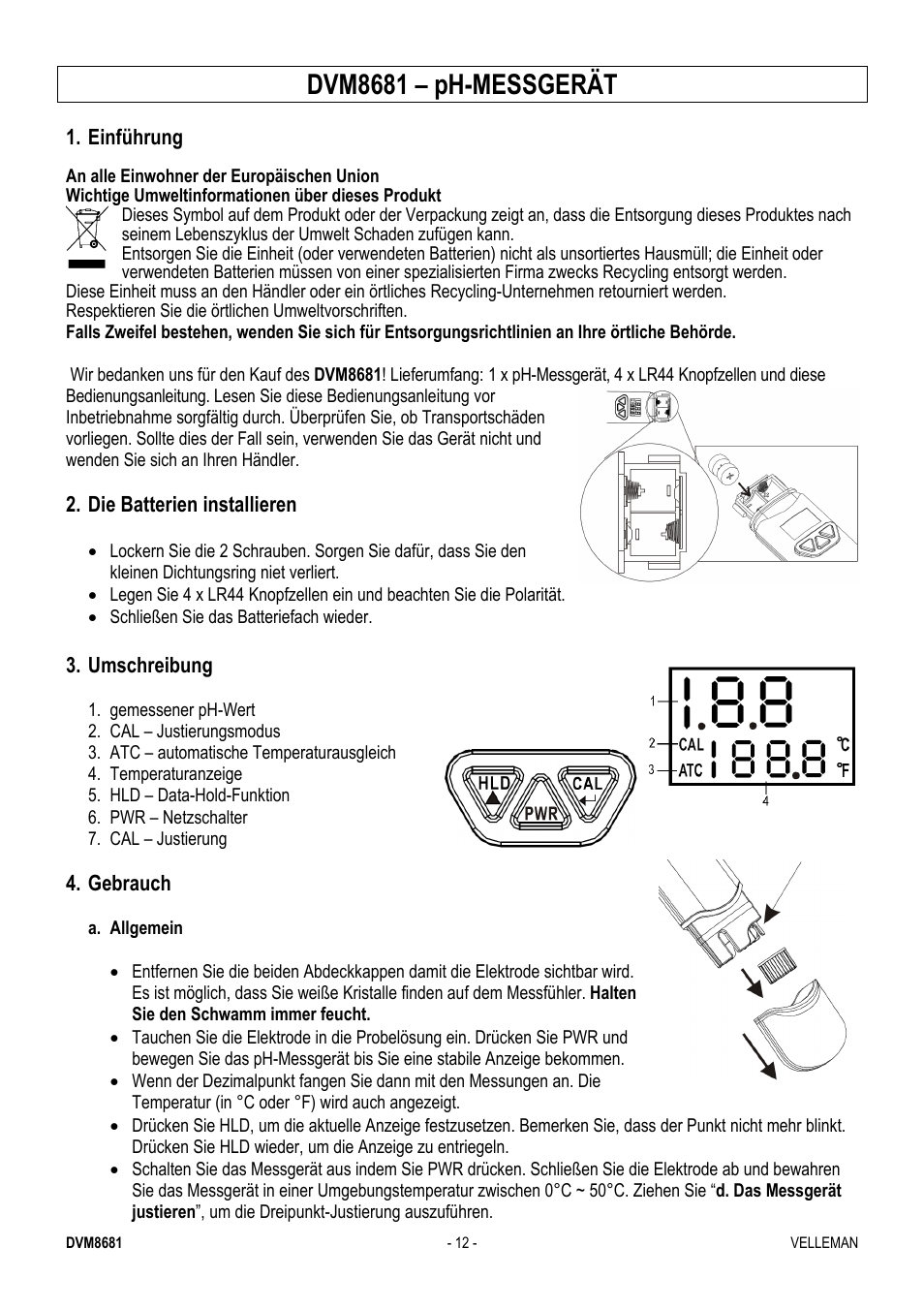 Dvm8681 – ph-messgerät | Velleman DVM8681 User Manual | Page 12 / 22