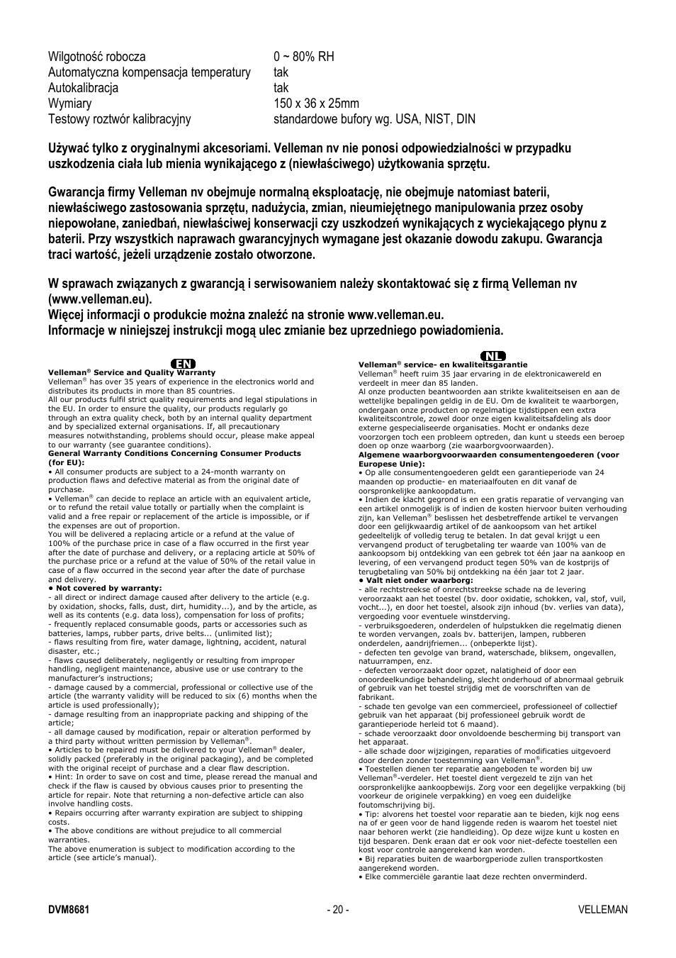Velleman DVM8681 User Manual | Page 20 / 22