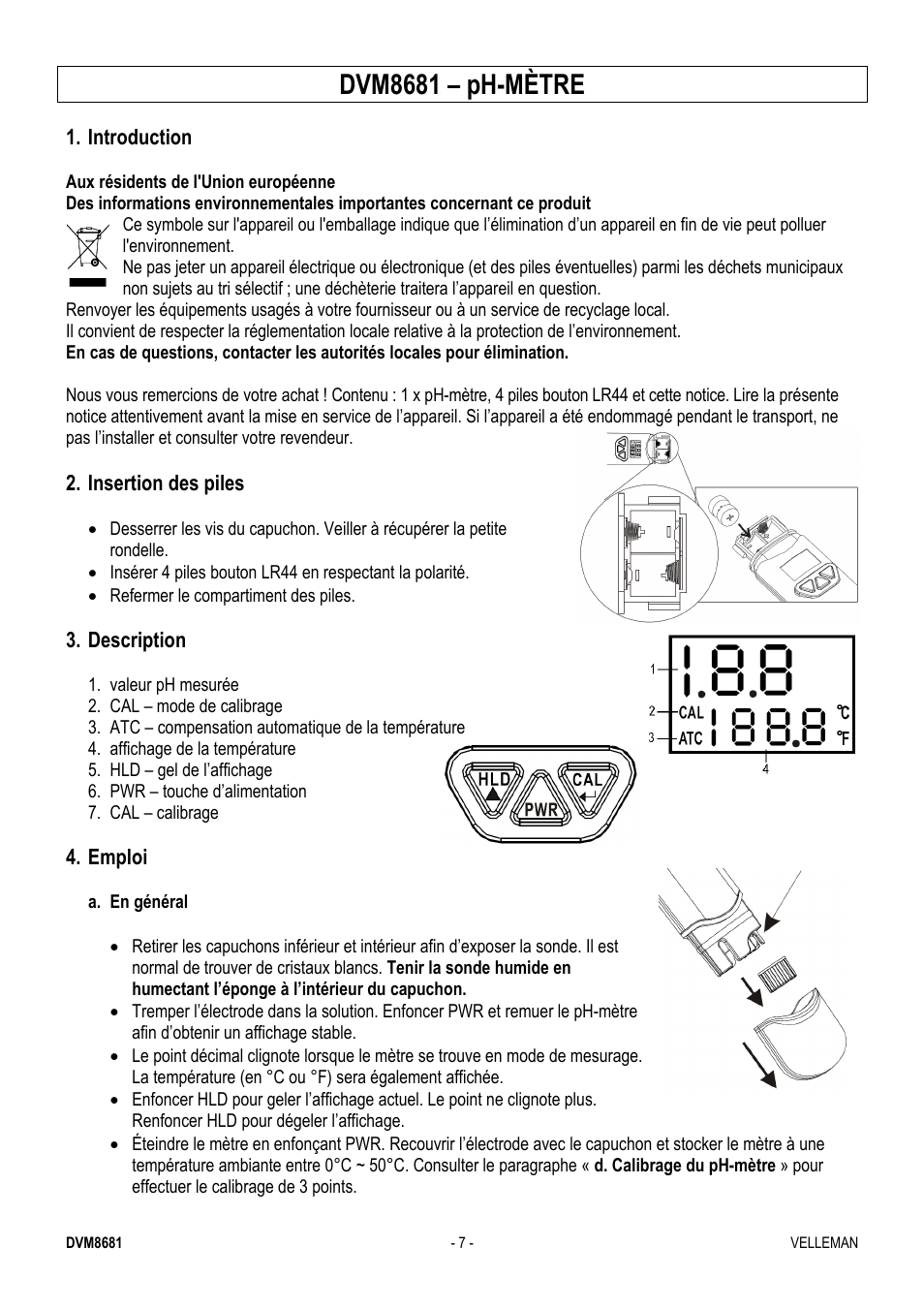 Dvm8681 – ph-mètre | Velleman DVM8681 User Manual | Page 7 / 22