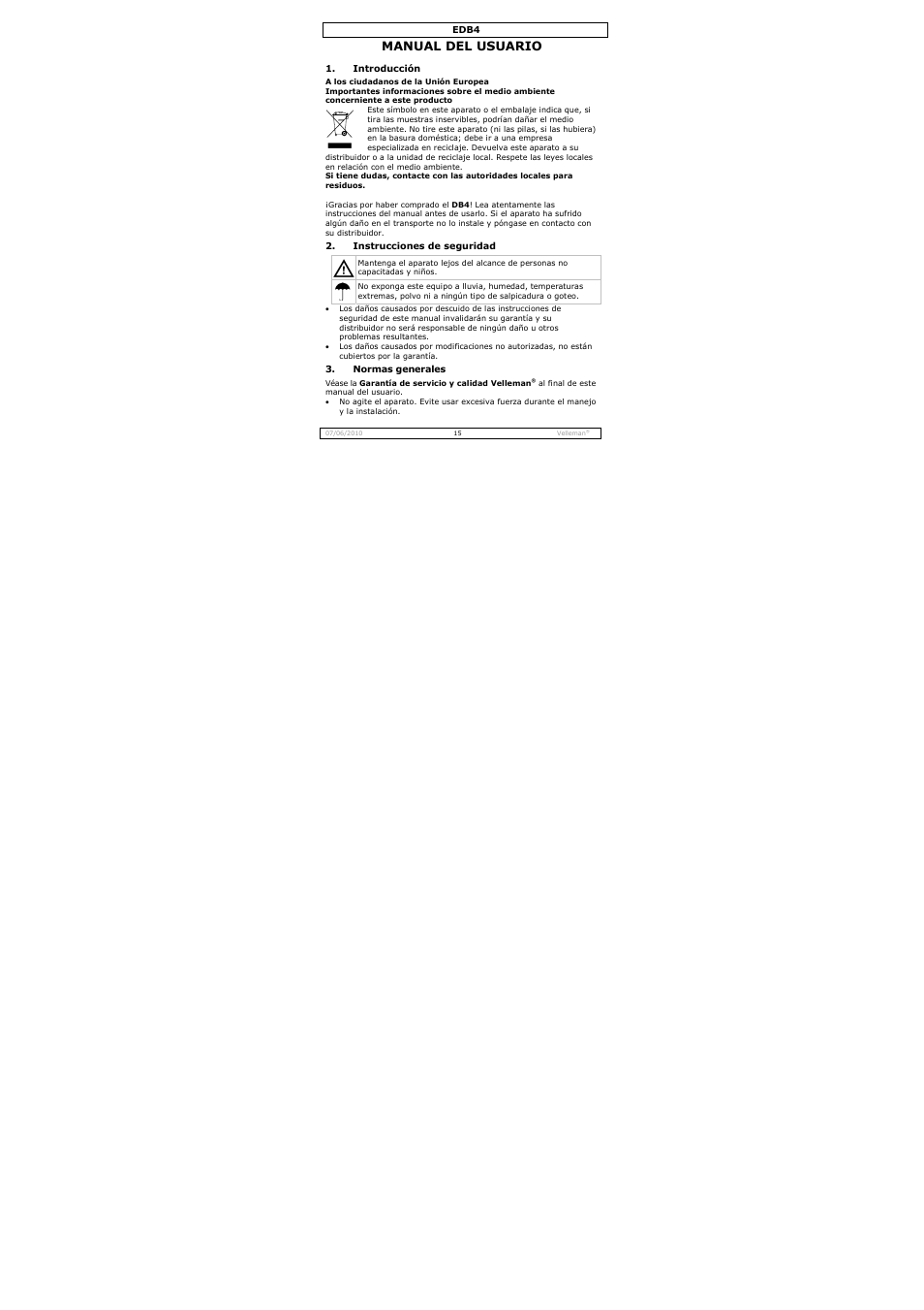Manual del usuario | Velleman EDB4 User Manual | Page 15 / 34