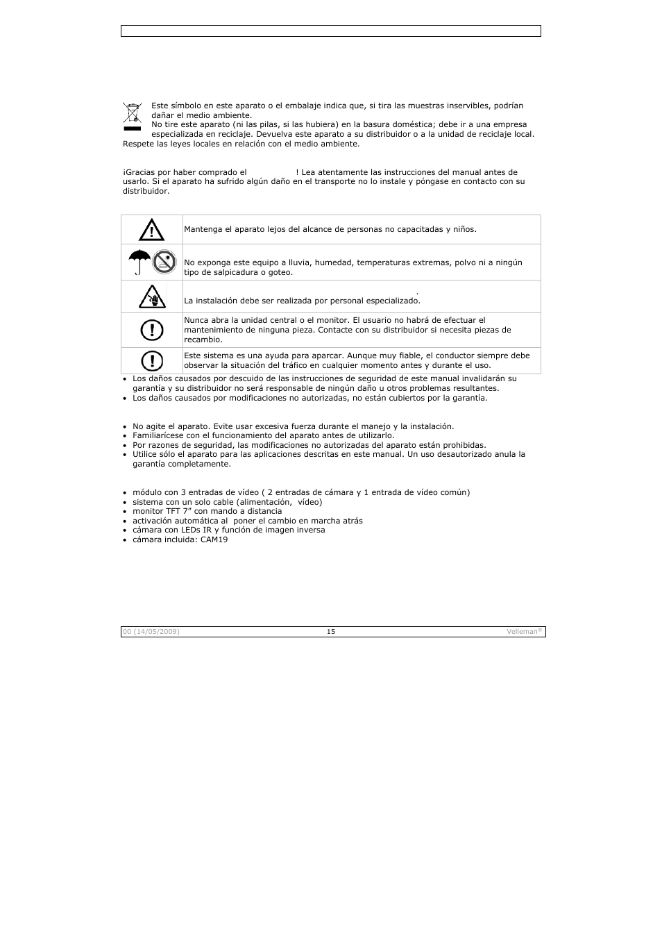 Manual del usuario | Velleman CAMSET21 User Manual | Page 15 / 25