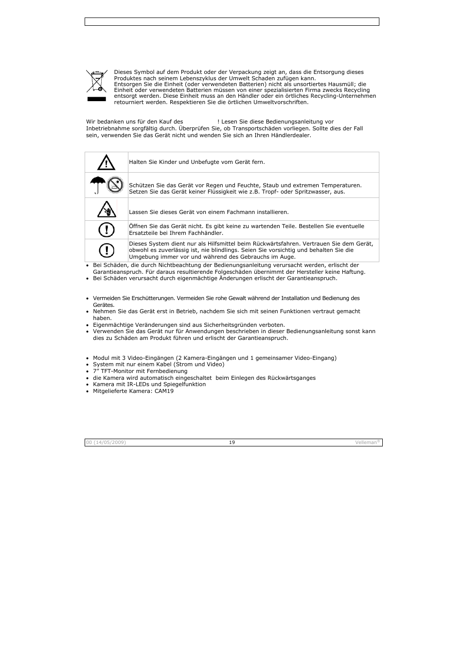 Bedienungsanleitung | Velleman CAMSET21 User Manual | Page 19 / 25