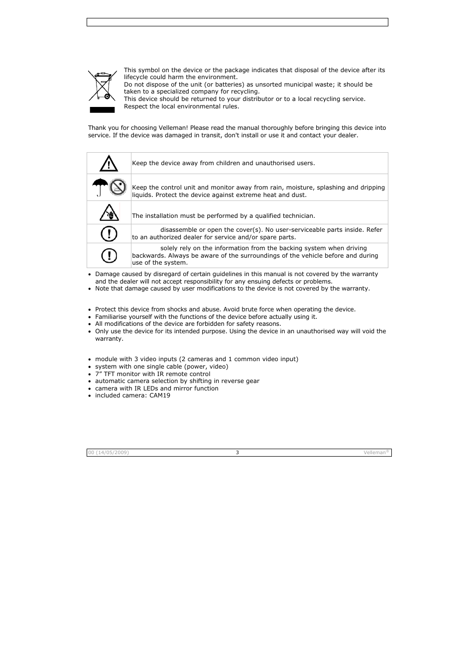User manual | Velleman CAMSET21 User Manual | Page 3 / 25