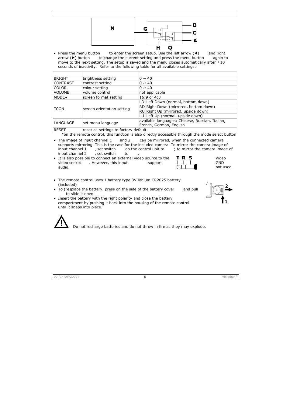 Velleman CAMSET21 User Manual | Page 5 / 25