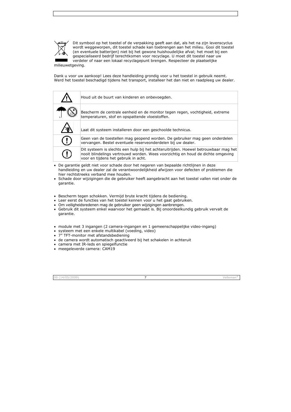 Gebruikershandleiding | Velleman CAMSET21 User Manual | Page 7 / 25