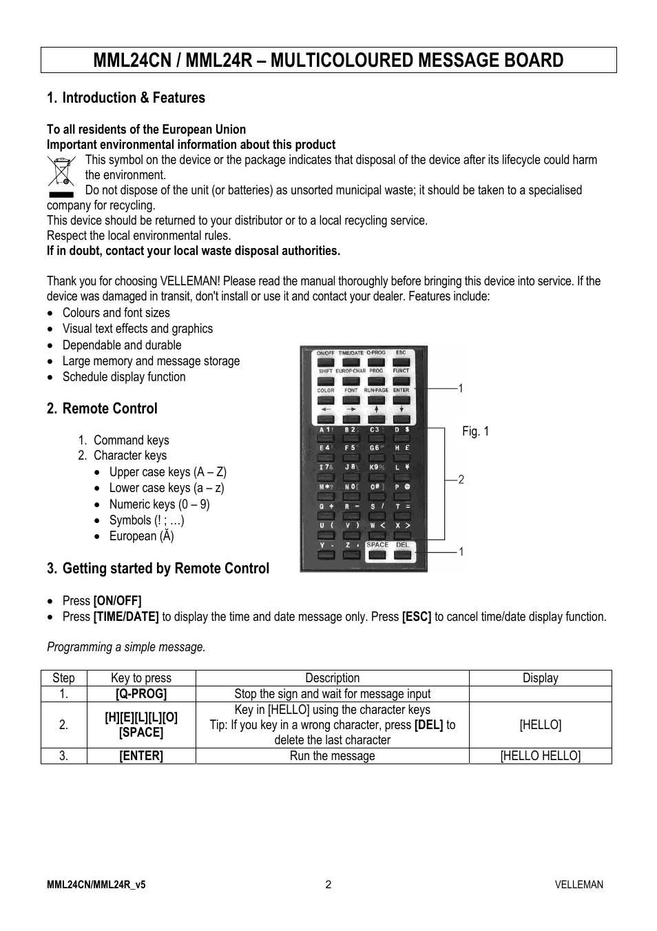 Mml24cn / mml24r – multicoloured message board | Velleman MML24CN User Manual | Page 2 / 84