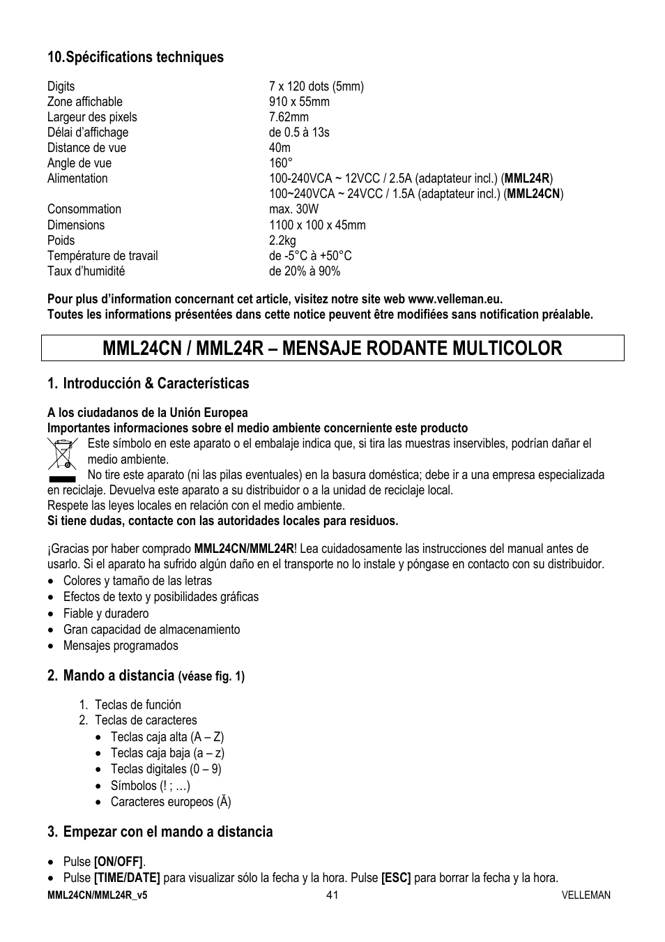 Mml24cn / mml24r – mensaje rodante multicolor | Velleman MML24CN User Manual | Page 41 / 84