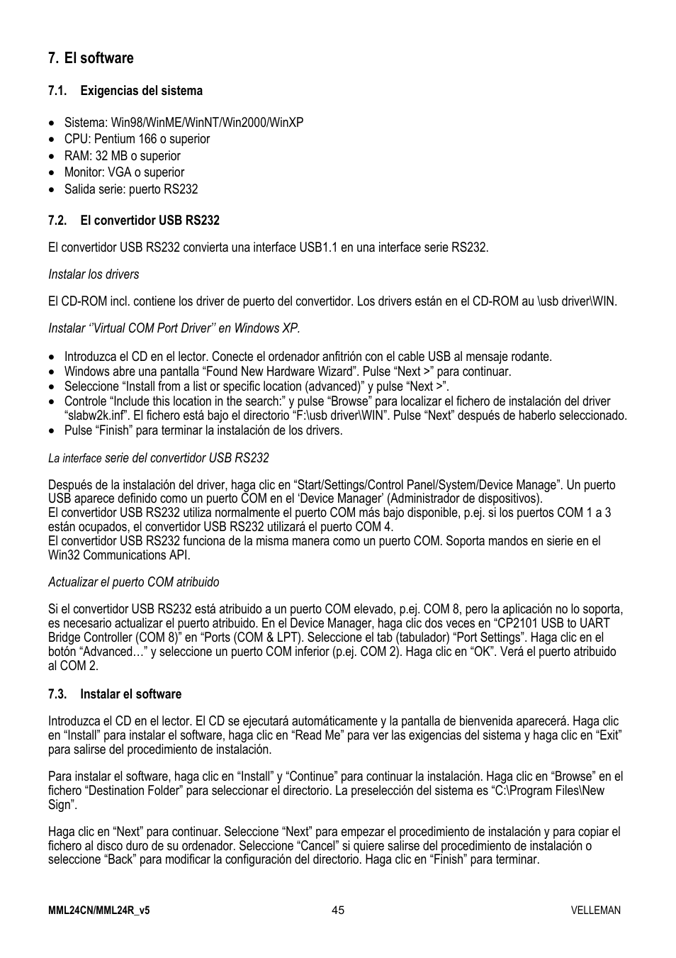 El software | Velleman MML24CN User Manual | Page 45 / 84